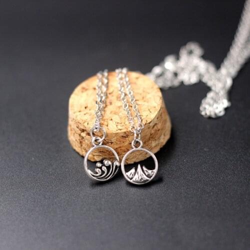 1 Pair Couple Stainless Steel Necklaces Simple Ocean Mountain Pendants Choker Couple Jewelry for Men Women Valentines Day Gifts