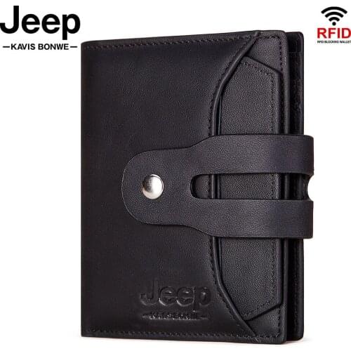 RFID Mens Genuine Leather Card Holder Wallet Small Coin Purses New Mini Money Pocket Bag Quality Portomonee Walet Male Black