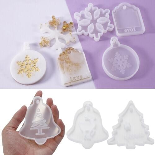 Christmas Silicone Mold Snowflake Bells Clear Epoxy Resin Christmas Tree Ornaments Molds DIY Craft Jewelry Making Pendant Mould