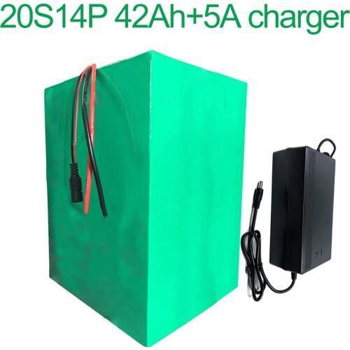 With 5A charger 72V 42Ah 20S14P 18650 Li-ion Battery electric two Three wheeled motorcycle bicycle ebike 250*190*140mm