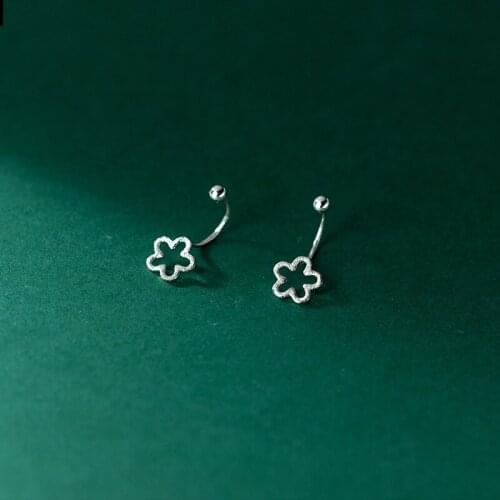 Enosola 925 Sterling Silver Romantic Hollow Five-petal Flower Rotating Bead Stud Earrings for Women Sweet Charm Piercing Jewelry