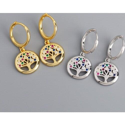 1Pair Unusual Style 925 Sterling Silver Earrings for Women 2020 Trend Jewelry Peace Tree With Color Zircon Piercing Earrings