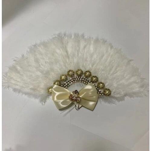 Custom Wedding Lace Feather hand Fan Bride Decoration Abanicos Para Boda Favors Color Feather Hand Fan Chinese Traditional Craft