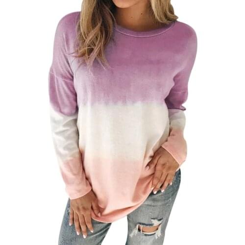 Loose Printed Tops Tie Dyeing Hoodie Oversize Womens Hoodies Multicolor Casual Long Sleeve Round Collar Sweatshirt