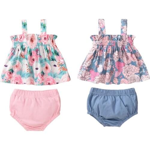FOCUSNORM Summer Baby Girl Clothes Sets Sleeveless Floral Tank Tops Baby Shorts 2PCS Outfits Baby Clothing Set