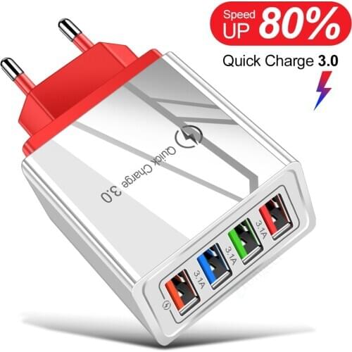 USB Charger 4 Ports Quick Charge 3.0 for iPhone XR Samsung Wall Mobile Phone Universal Adapter Fast Charging for Huawei Mate 30