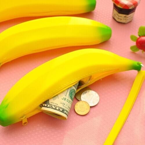 High Quality Cute Coin Purse Pencil Case Portable Novelty Cute Banana Silicone Pen Bag Wallet Pouch for women girls kids