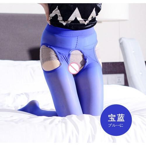 Candy Color Sexy Shiny Pantyhose Hollow Out Open Crotch Pantyhose Oil Gloosy Shiny Stocking Plus Size Sexy Tight Gay Wear F18