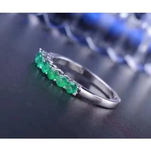 Silver emerald ring 2.5mm and 7 PCS Princess Cut natural Columbia emerald Solid 925 silver emerald wedding ring for woman
