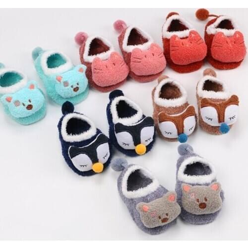 Winter Baby Boy Girl Children Socks Anti Slip Newborn Animal Cartoon Shoes Slippers Boots Soft Warm Coral Fleece Indoor Socks