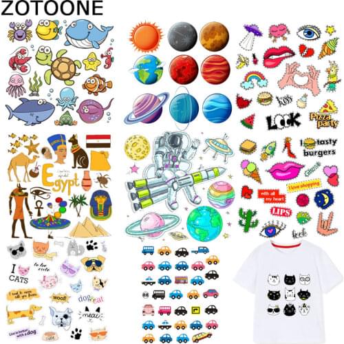 ZOTOONE Cartoon Car Stickers Planet Animal Patch Iron on Transfers for Clothes T-shirt Heat Transfer DIY Accessory Appliques F1