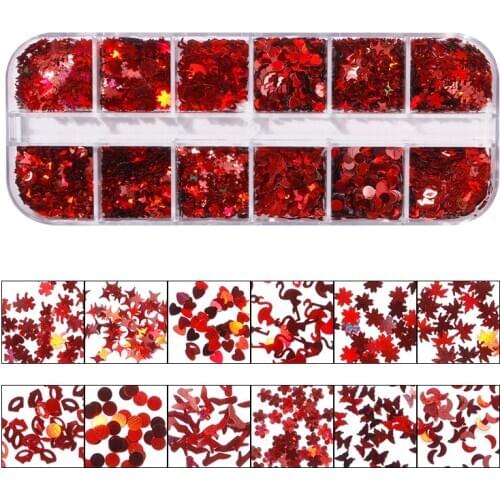 1 Box12 Grids Holographic Nail Glitter Multi-designs Sparkle Nail Sequins Flake Acrylic Paillettes Ultrathin Holo Glitter SFD34