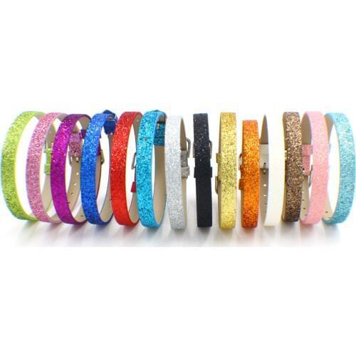 10Pcs/Lot 8mm PU Leather Bracelet For Women Jewelry Making Glitte Slide Letters Charms Bracelet Wristband DIY Pet Collar Gift