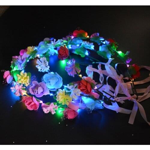 10pcs Party Crown Flower Headband LED Light Up Hair Wreath Hairband Garlands Women Glowing Wreath Birthday Gift