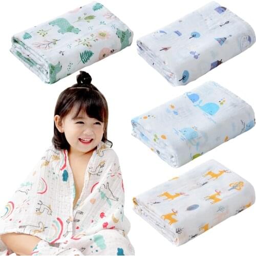 110*120cm 2 Layers of Gauze Summer Bedding Baby Bath Towel Newborn Swaddle Cotton Cartoon Blanket Manta Bebe Recien Nacido