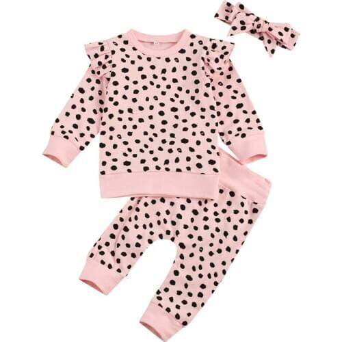 2021 Fashion Cute Newborn Toddler Baby Boy Girl Autumn Clothes Long Sleeve Polka Dot Sweatshirt Top Pant Headband Outfits 0-2Y