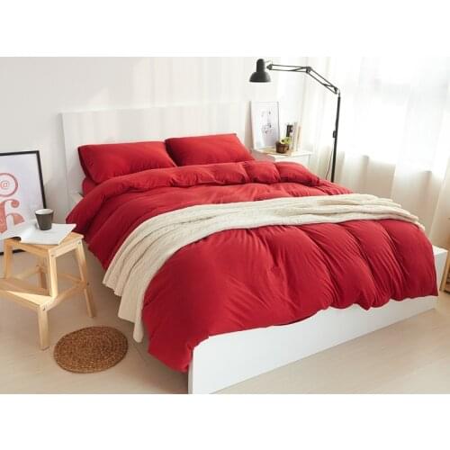 3/4pc 100% cotton jersey knit bedding sets solid color bed linen bright red duvet cover fitted bed sheet pillowcases single king