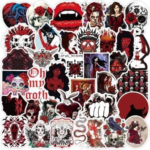 50PCS Red Goth Horror Graffiti Stickers PVC Skateboard Laptop Guitar Suitcase Motorcycle Car Styling Waterproof Gothic Sticker