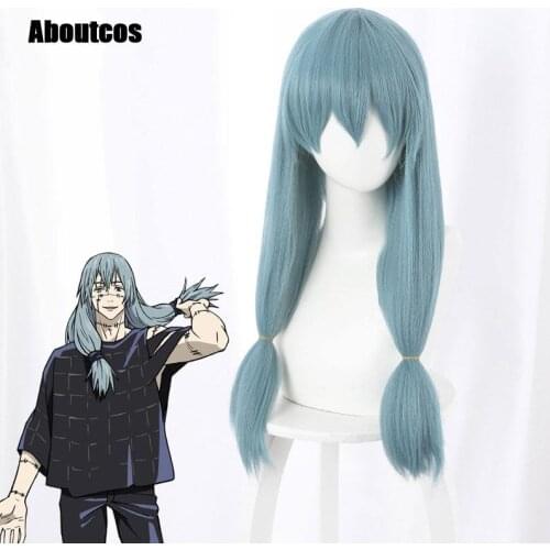Jujutsu Kaisen Mahito Cosplay Wig Blue Heat Resistant Synthetic Hair Double braid Costume Wig