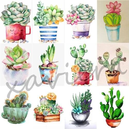Xaviera 5D Diy Diamond Painting Full Square Drill Potted Plant Succulent Cactus Mosaic Embroidery Cross Stitch Handmade Crafts