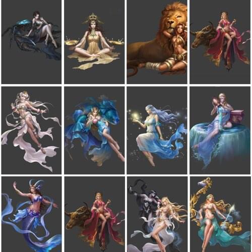 5d Diy Diamond Painting Cartoon Girl Twelve Constellations Full Diamond Embroidery Mosaic Cross Stitch Home Decoration