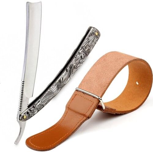 Aluminum Straight Shaving Barber Razor Steel Cut Throat Knife, Razor Belt,Polish Compounds, Pouch Gift New