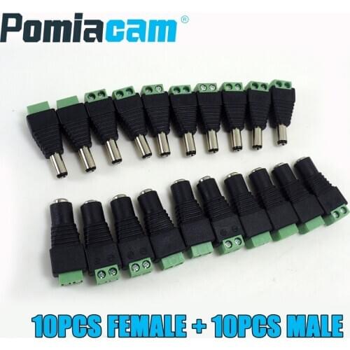 B-G5 10pcs Female + 10pcs Male DC Power Jack Connector Plug Adapter for Single Color LED Strip CCTV Camera Wire
