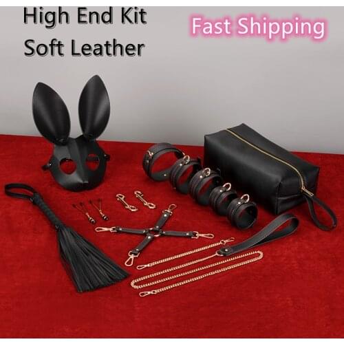 BDSM Toys Bondage Bunny Leather Set Mask flogger nipple clamps handcuffs Collar Torture Kit Beginner