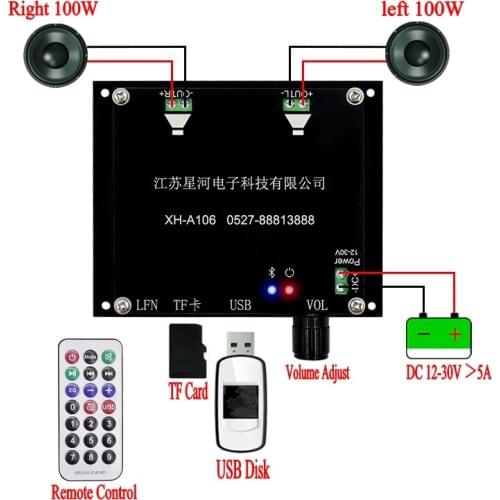 Bluetooth 5.0 TDA7498 100WX2 Wireless Digital Power amplifier board Stereo Audio AMP amplificador TF Card USB Disk XH-A106