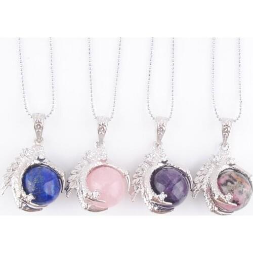 Natural Stone Dragon Claw Pendant & Necklaces Round Ball Crystal Golden Sand Opal Amethysts Bead Jewelry Gift Chain 45cm QBN309