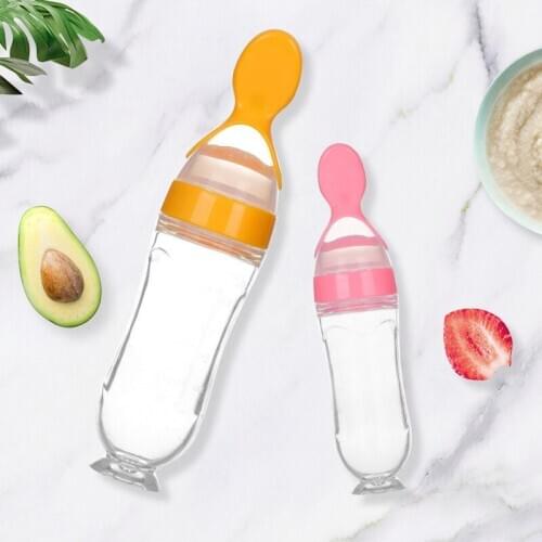 Safe Newborn Baby Feeding Bottle Toddler Silicone Squeeze Feeding Spoon Milk Bottle Baby Training Feeder 90ML