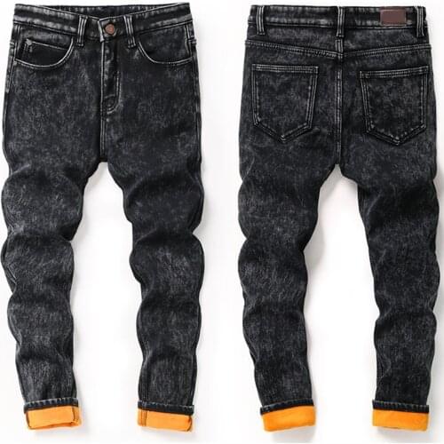 QNPQYX Winter Plus Velvet Thick All-match Jeans Mens Korean Style Streetwear Slim-fit Trendy Feet Pants Autumn Warm Long Pants