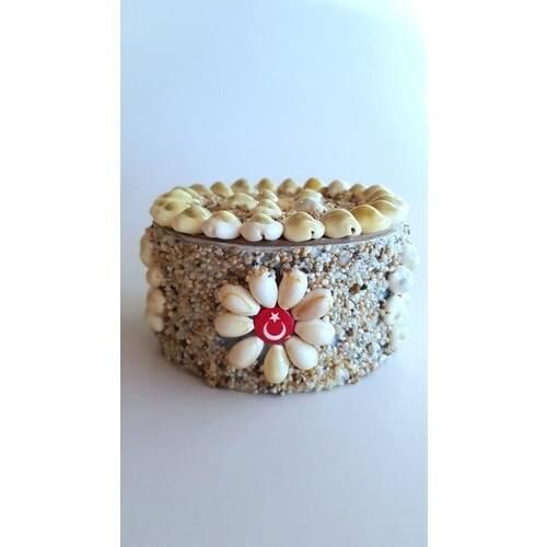 Kefelim Sea Shell And Sea Sand Embellishment Handmade Wood Jewelry Jewelry Box 10 cm Circle