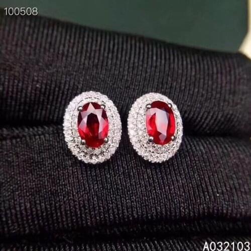 KJJEAXCMY fine jewelry 925 sterling silver inlaid natural ruby Girl delicate fresh simple oval ear stud earrings support test