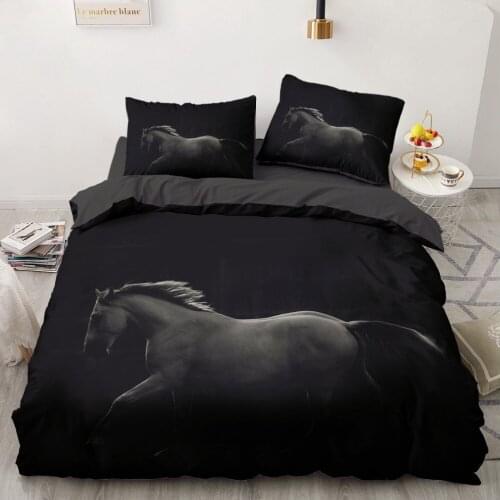 3D Classic Printing Horse Black Quilt Cover With Pillowcase Bedding Set White Full Queen King Single Twin Children Adult kids