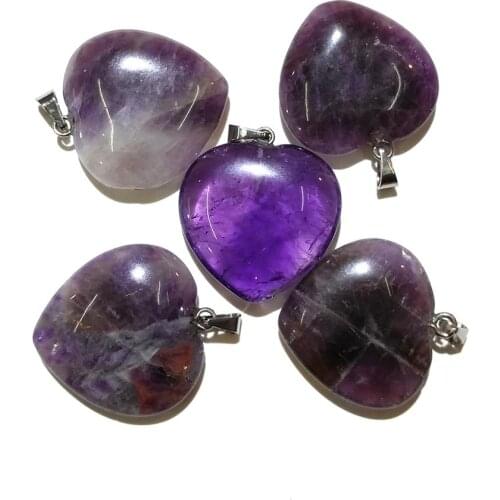 Natural Stone Pendant Peach Heart Shaped Deep Amethyst Necklace Handmade Crafts DIY Bracelet Jewelry 20mm