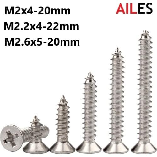 M2 M2.2 M2.6 Cross Recessed Flat Head Self Tapping Screws 304 Stainless Steel Phillips Machine Bolts 3 4 5 6 8 10 12 16 20mm