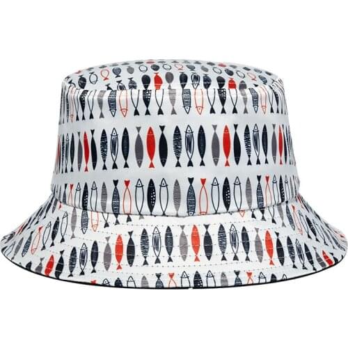 Bucket Hat Men Women Summer Sun Beach UV Protection White Fish Breathable Hiphop Cap Outdoor Holiday Accessory For Teenagers