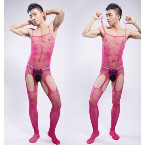Men Bodysuit Sexy Strip Velvet High Elastic Hollow out Bar club Dance Party Bodystockings Male Sharpwear Body Stocking DJ0702
