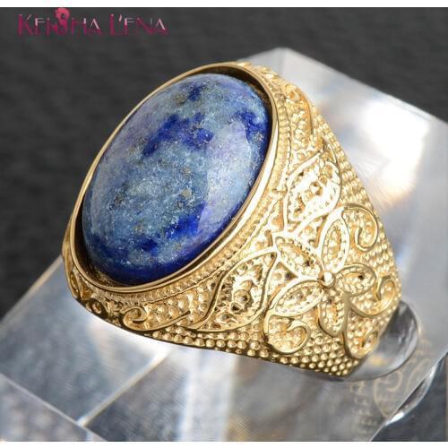 Keisha Lena Unique Stainless Steel Oval Natura Gem Stone Rings Jewelry For Male Ring Size 7-12
