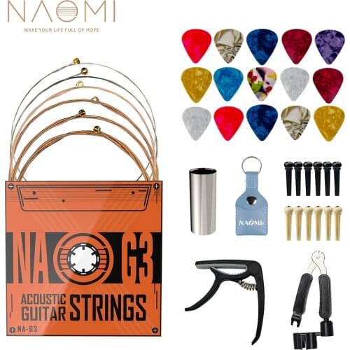 NAOMI Guitar Accessories Kit Phosphor Bronze Guitar Strings Guitar Picks w/ Leather Bag Guitar Capo 3-in-1 Restring Tool (37PCS)