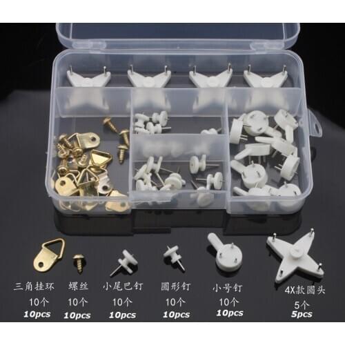A set of picture hanger White Plastic Invisible Wall Mount in one box Photo Picture Frame Nail Hook Hanger
