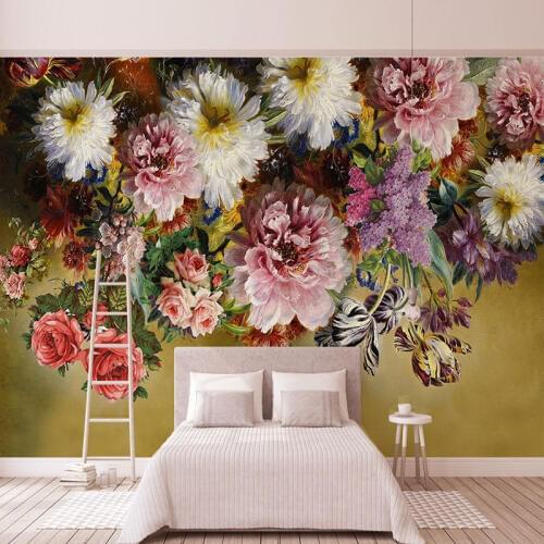 European Style Retro Rose Mural Wallpaper 3D Colorful Flowers Oil Painting Fresco Bedroom Gallery Art Backdrop Wall Decor Murals