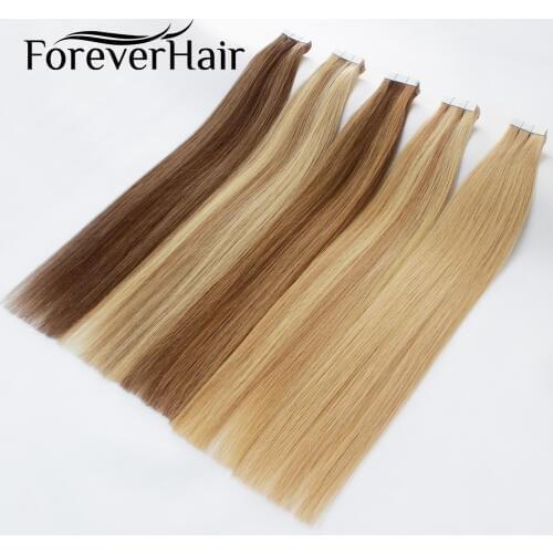 FOREVER HAIR 2.0g/pc 18" Remy Tape In Hair Extension Piano Color Straight European Skin Weft Human Hair Extensions Salon Style