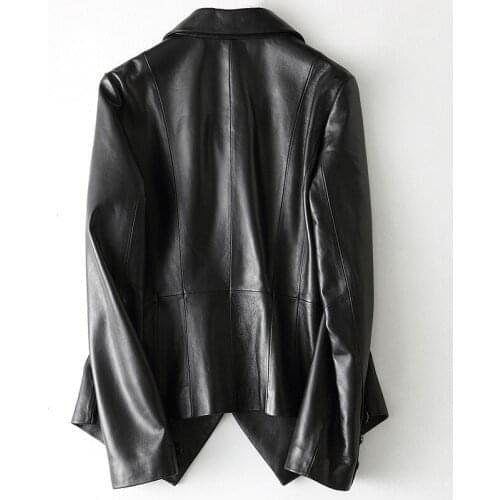 2020 New OL Women Sheepskin Blazer Designer Lapel Single Button Suit Jacket Streetwear Black Genuine Leather Formal Short Coat