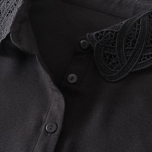 066C Women Girls Solid Color Chiffon Half Shirt Detachable Dickey Blouse Hollow Out Net Embroidery Striped Lapel False Collar