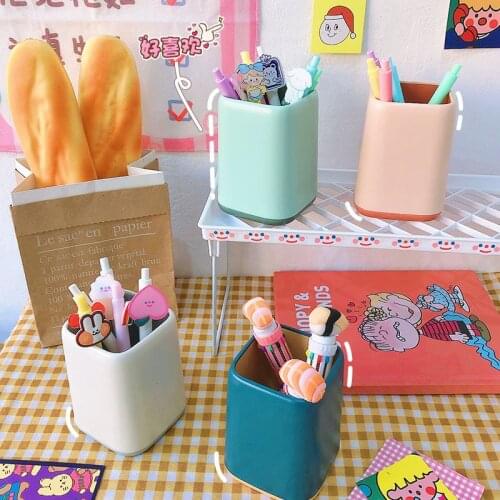 Solid Color Square Pen Holder Desk Organizer Large Capacity Desktop Storage Box School Office Accessories Supplies Kalemlik