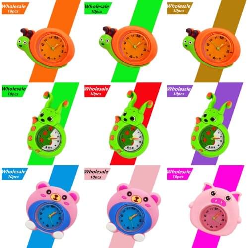 Wholesale 10pcs/lot 3D Cartoon Animal Kids Watches Rubber Quartz Childrens Watches for Girls Boys Gift Child Slap Watch Clock