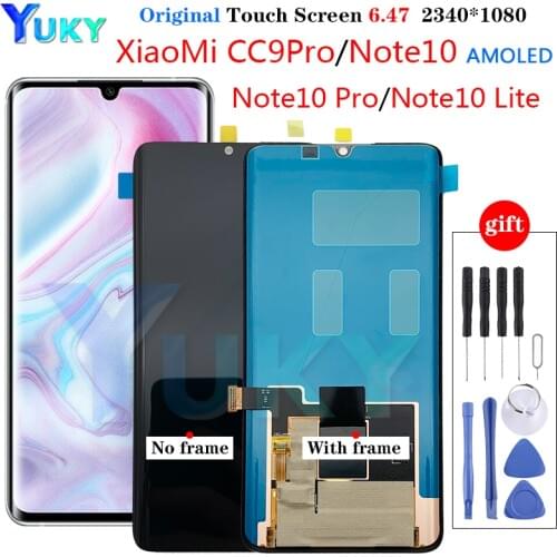 Original Xiaomi Mi CC9 Pro LCD Display Touch Screen Digitizer For Xiaomi Mi Note10 Note 10 Lcd With frame with measuring key