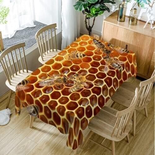 Bee Home Decor Hardworking Bees on Honeycomb in Apiary Sweet Honey Table Covers Polyester Custom Tablecloths Kitchen